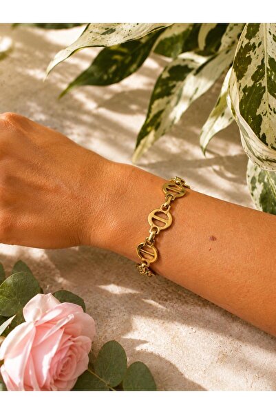 ✨ Gold Detaylı Çelik Bileklik – Kararma Yapmaz Kadın Bileklik