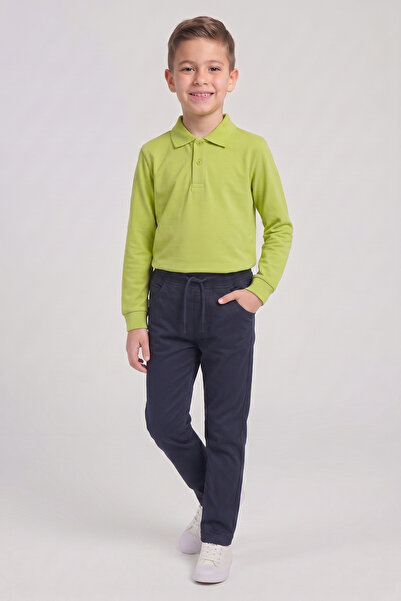 nacar çarşı Boy's Pistachio Green Long Sleeve Polo Neck T-Shirt Navy Blue Rib...