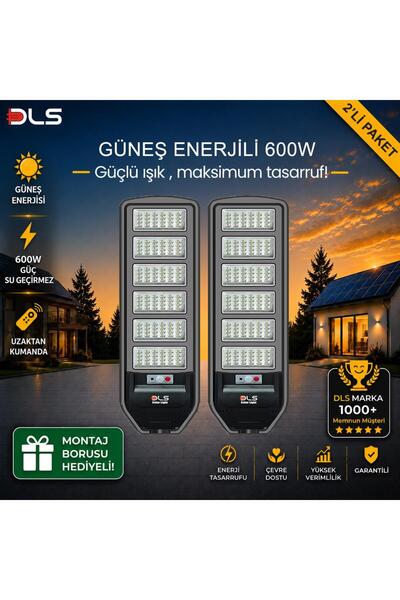 DLS 2'li Paket 600W Güneş Enerjili Solar Sokak Lambası Hareket Sensörlü LED B...