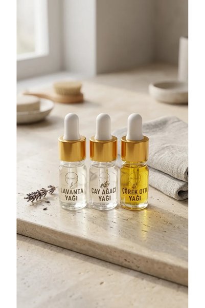 Generic Brand S'Hu 3-Piece Essential and Fixed Oil Set 5 ml - Lavender Oil + Tea Tree Oil + Black Cumin Oil |   Aromatherapy and Skin Care Set