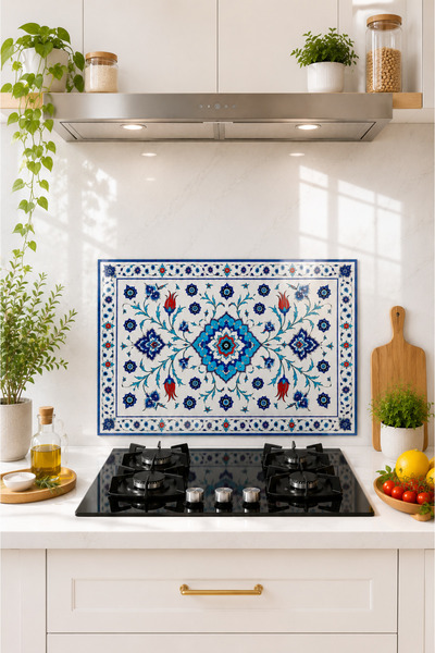 Decorita Cam Ocak Arkası Koruyucu | Sultan Mavisi Çini Desenli