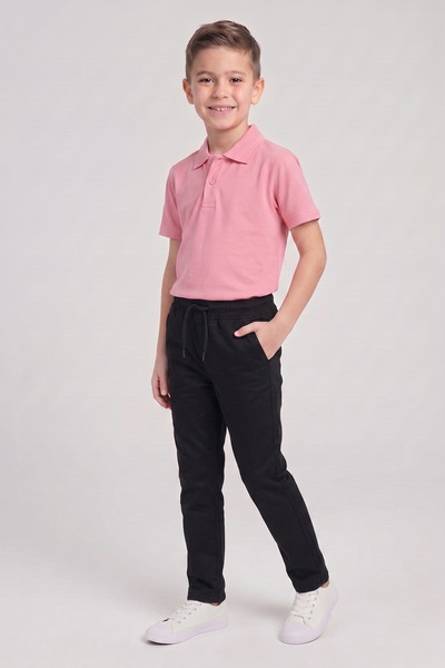 nacar çarşı Boys' Pink Long Sleeve Polo Collar T-Shirt Black Ribbed Waist Can...
