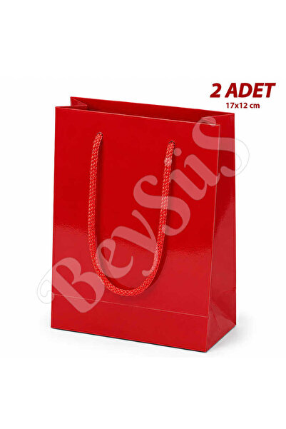 BeySüS 17x12 cm Parlak Kağıt Çanta Kırmızı 2 Adet