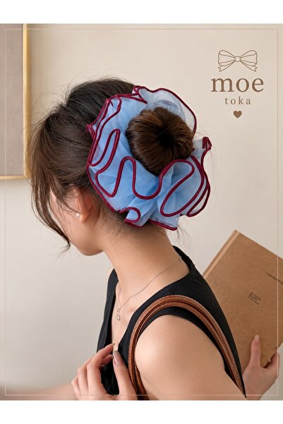 Mevohome Vip Sade Model Mavi Renk 12 Cm Pileli Organze Simit Toka