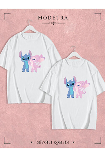 Modetra Women's and Men's Angel and Lilo Stitch Front Printed Lover Couple Co...