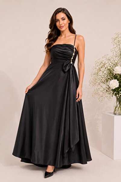 OEM Rochie lunga, accesorizata cu o fundita si cristale