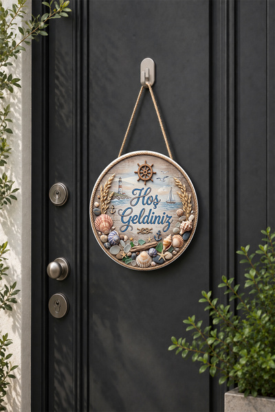 Lucena Wooden Mdf Door Decoration Board with Welcome Writing in Marine Concep...