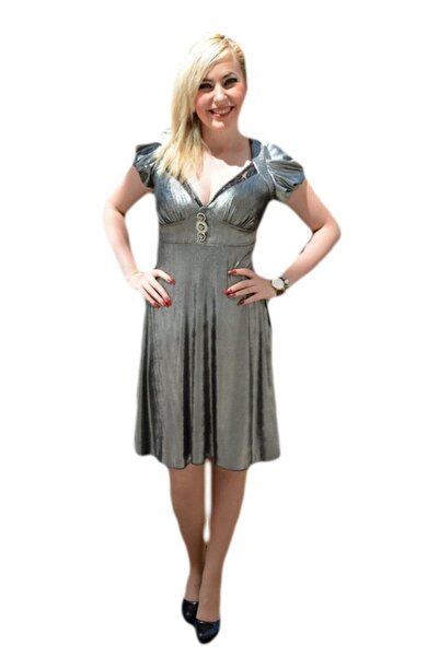 OEM Rochie scurta de ocazie de culoare argintie