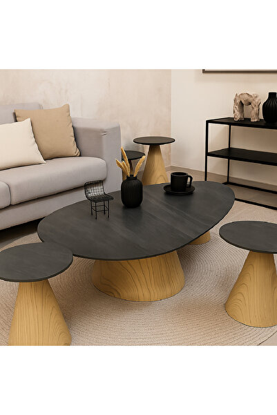 GLAMOURE HOME طقم طاولات جانبية وقهوة مودرن بتصميم بيضاوي يتكون من 5 قطع