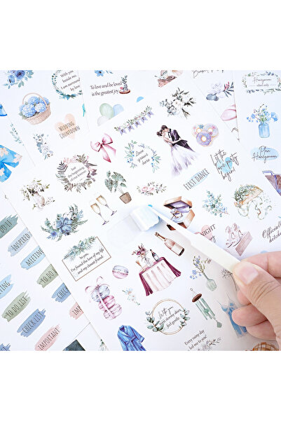 Choice Fresh Watercolor Wedding-Themed Stickers Morandi Blue Tone Style Weddi...