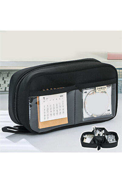 Choice3 Black B Pen Storage Bag Pencil Case 2 Layer Large Capacity Cosmetic H...
