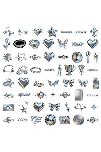 Choice 58PCS 58 Pcs Y2K Trendy 3D Metallic Stickers - Stylish Decals for Jour...