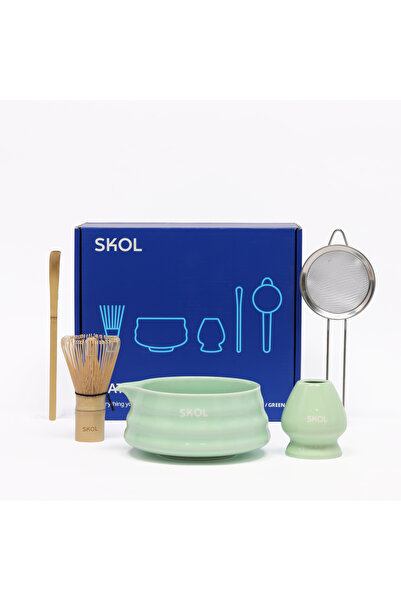 SKOL Traditional Matcha Tea Set 5Pcs Different Colors Bamboo Whisk and Bowl K...