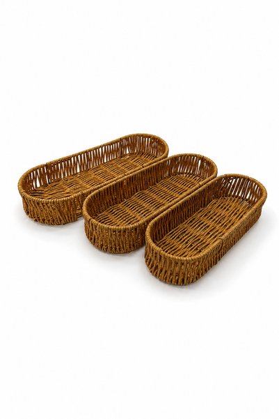 NATUREL DEKOR Rattan Set of 3 Oval Storage Boxes and Organizers - Bohemian, Basket, Napkin Holder, Organizer, Scandinavian
