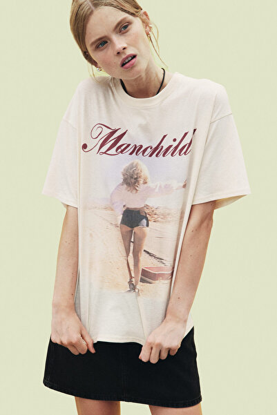 H&M Baskılı Oversize Tişört