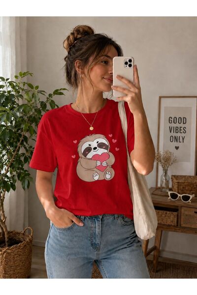 3S MODA تي شيرت نسائي أساسي مطبوع رقميًا من Sloth