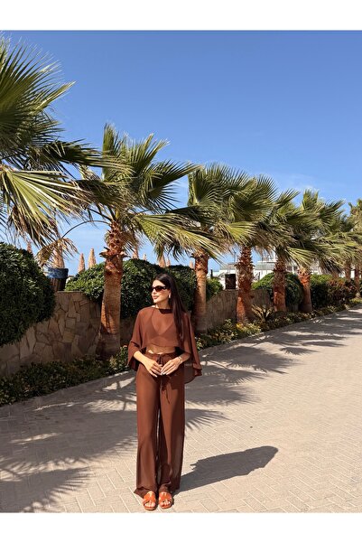 LOISY طقم بلوزة وبنطلون شيفون نسائي