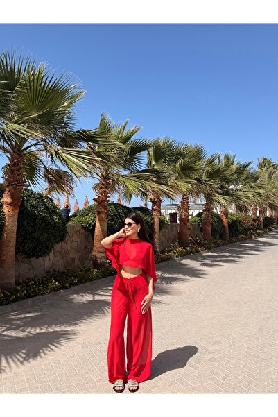 LOISY طقم بلوزة وبنطلون شيفون نسائي