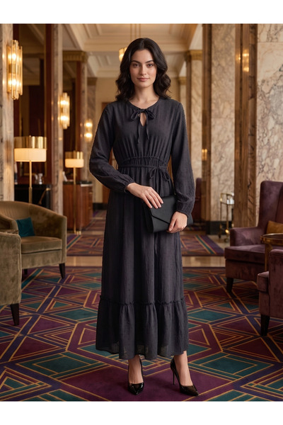 Generic Brand Women's Long Dress with a Defined Waist and Adjustable Drawstring