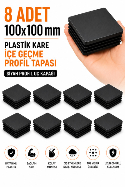 Dünya Sünger 8 Adet 100x100 mm Plastik Kare İçe Geçme Profil Tapası – Siyah P...