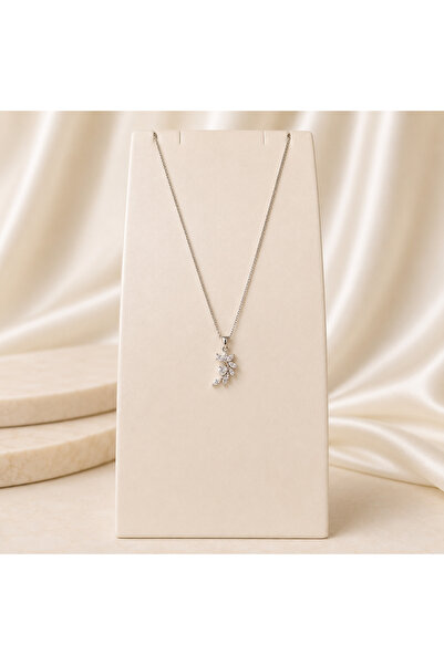 Yonida Jewelry Silver Kristal Taşlı Dallı Yaprak Tasarım Çelik Kolye