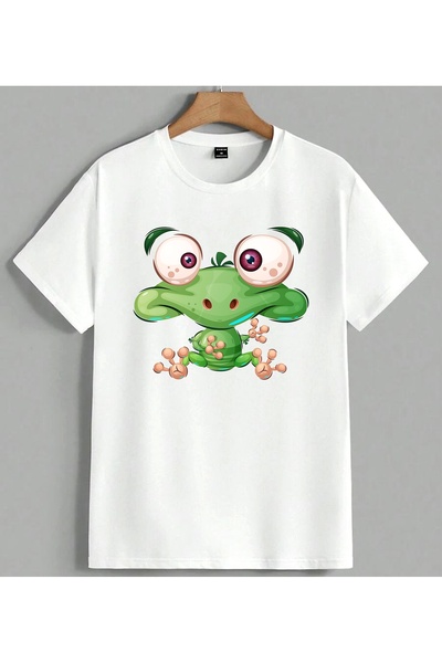 ELFERA Χαριτωμένο μπλουζάκι Unisex Oversize με στάμπα Frog Eye, λευκό