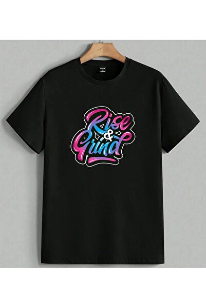 ELFERA Rise and Grind Neon Graffiti Printed Unisex Oversize T-Shirt Black