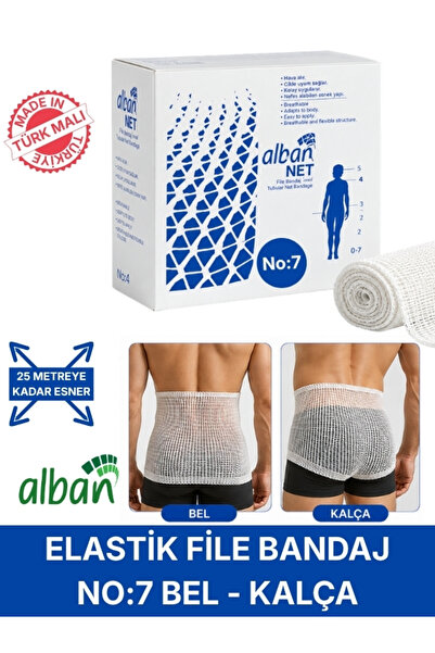 Alban Elastik File Bandaj, No:7 Omuz ve Diz, Esnetince 25m'ye Kadar Uzayan Tü...