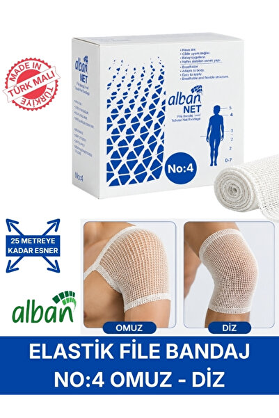 Alban Elastik File Bandaj, No:4 Omuz ve Diz, Esnetince 25m'ye Kadar Uzayan Tü...