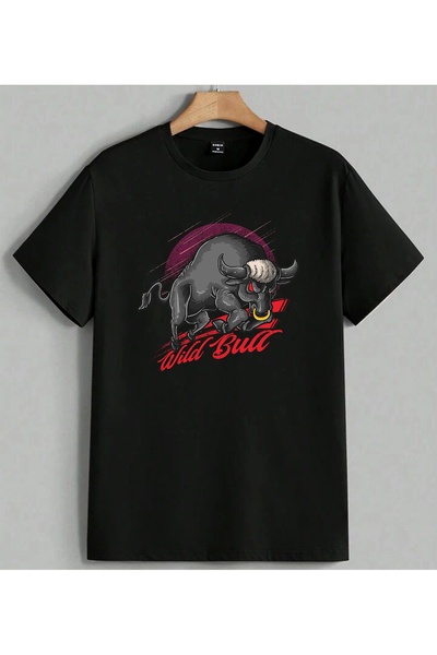 ELFERA Wild Bull Boga Design Printed Unisex Oversize T-Shirt Black