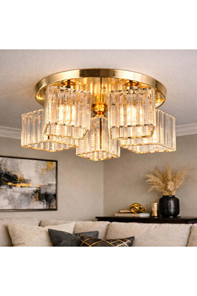 OEM Lustra Clasica Moderna Sasha, LC117/5GD, 5xE27, Metal si Cristal, Auriu, ...