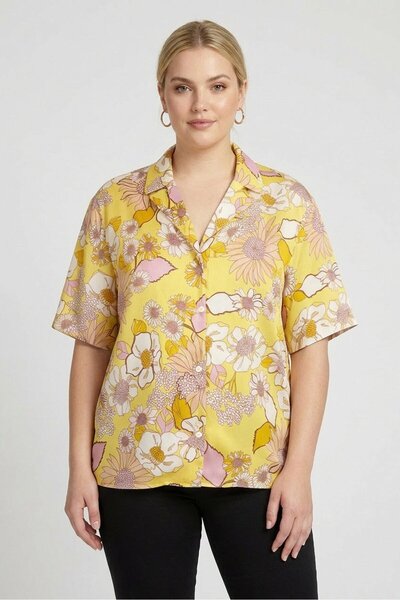 SANDRO Women Notched Collar Floral Print Short Sleeve Casual Shirt, Multicolor