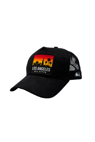 All citys Los Angeles Printed Patch Detailed Mesh Trucker Baseball Cap