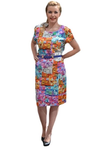 OEM Rochie de vara, masura mare, cu imprimeu rafinat multicolor