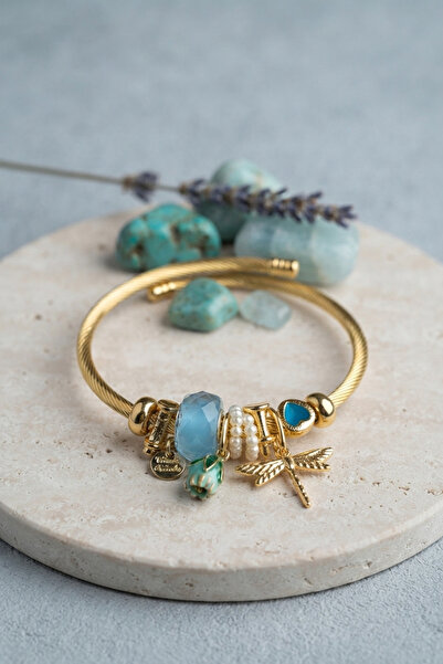 evimdeyokyok Dragonfly and Blue Charm Bracelet Tj-Bb8696