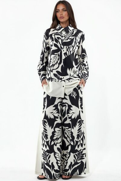 Hiccup Msn Floral Patterned Shirt and Wide-Legged Pants Set