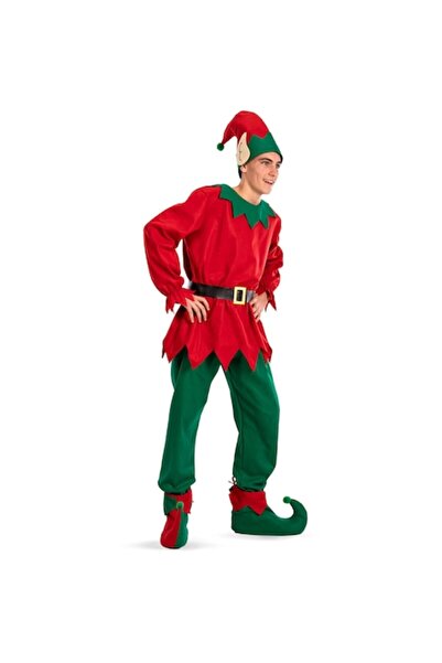 Funny Party Shop Costum de elf pentru bărbați, verde cu roșu, mărime universală