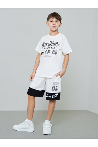 Styli Boys Graphic Print T-Shirt and Color Block Shorts Set