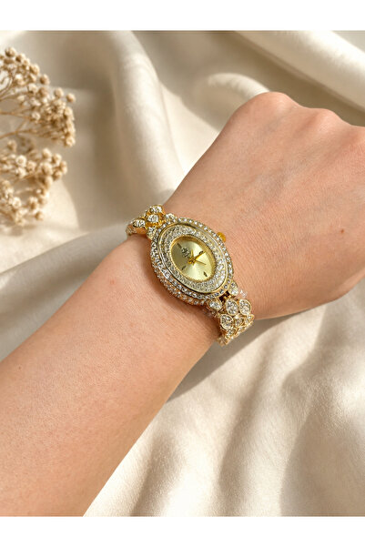 Oasis Gift&Accessory Kadın Taşlı Altın Saat (kutulu)