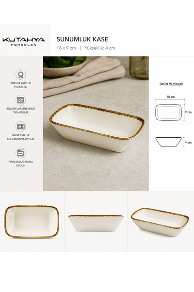 Kütahya Presentation Bowl 18X9 cm Rectangular for Serving and Catering
