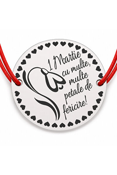 Simoshop Brățară argint 925 cu ghiocel și mesaj 1 Martie, șnur reglabil — măr...