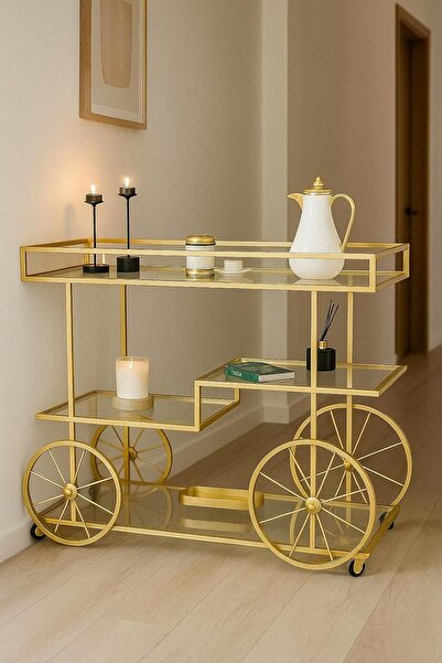 YINZUO Bar Cart Metal Bar Cart with Glass Shelves – 3-Tier Rolling Beverage C...