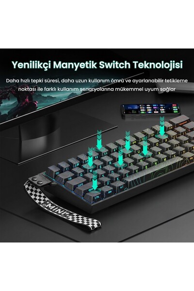 Aula Mini 60 He Max Hall Effect Manyetik Klavye Rapid Trigger Spiritcloud Switch 8000Hz TKL Hot Swap Oyuncu Klavyesi Siyah
