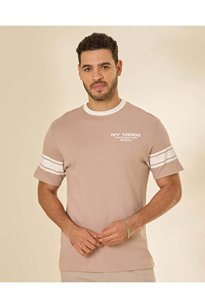 REDTAG Men Beige Digital Print T Shirt