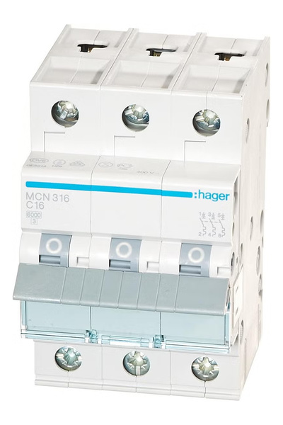 hager 3 Pole 16A 6KA TP MCB TYPE C MCN316 Miniature Circuit Breaker