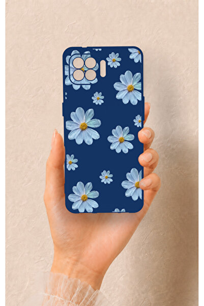 Vip Case Oppo Reno 4 Lite Uyumlu Mavi Papatya Desenli Silikon Kılıf