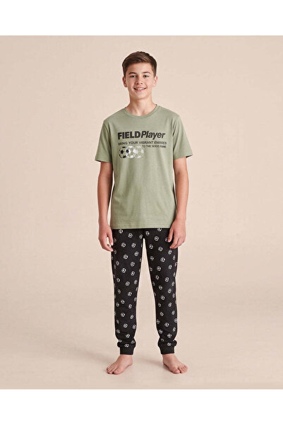 REDTAG Senior Boys Light Green Football All Over Print Night Suit