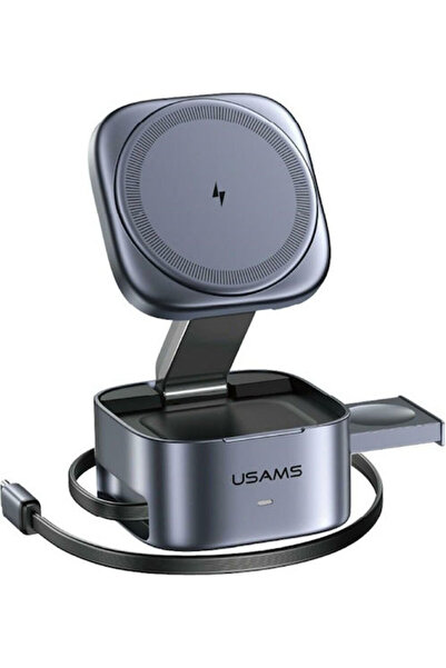 Usams Ασύρματος Φορτιστής Qi2 και Καλώδιο USB-C 15W Γκρι (CD257)