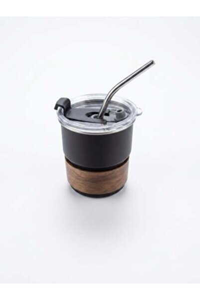 Smart Kitchen كوب فولاذي بغطاء وشفاطة، يحافظ على الحرارة، سعة 240 مل - لون أسود