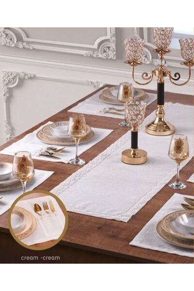 Ceki Home Zara Supla Set Table Set for 6 People 7 Piece Supla Runner Set Crea...